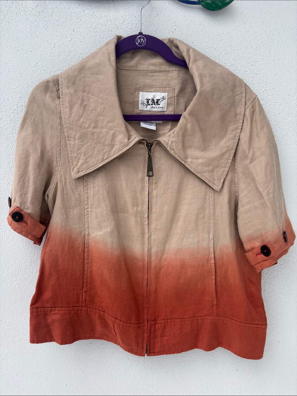 Live a Little Beige to Orange Ombre Utility Jacket